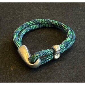 Blue & Green Nautical Braided Rope Bracelet Metal Accents Clasp